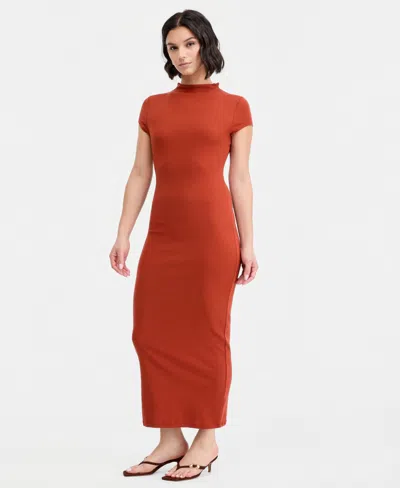 Bar Iii Women's Cap-sleeve Mock-neck Midi Dress, Exclusively At Macy's In Orange