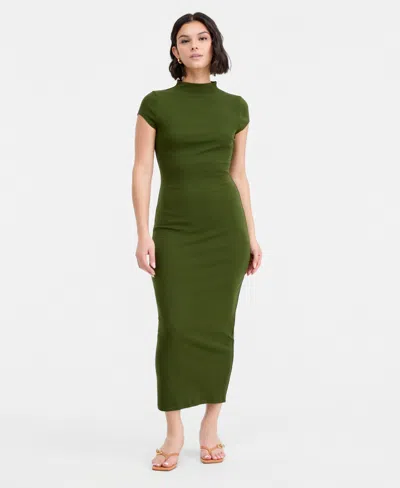Bar Iii Women's Cap-sleeve Mock-neck Midi Dress, Exclusively At Macy's In Green
