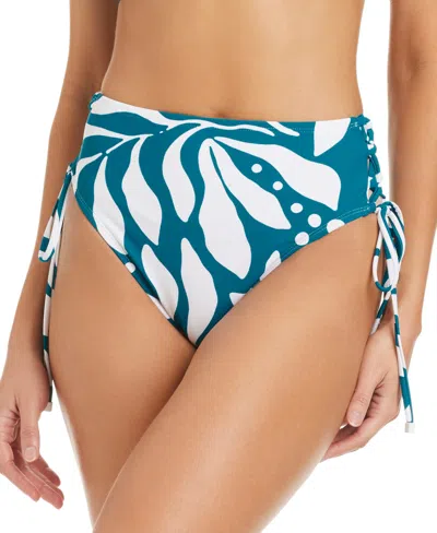 Bar Iii Women's Catch The Wave Lace-up High Waist Swim Bottoms, Macy's Exclusive In Blue