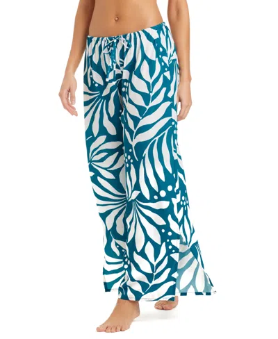 Bar Iii Women's Catch The Wave Printed Cover-up Pants, Macy's Exclusive In Blue