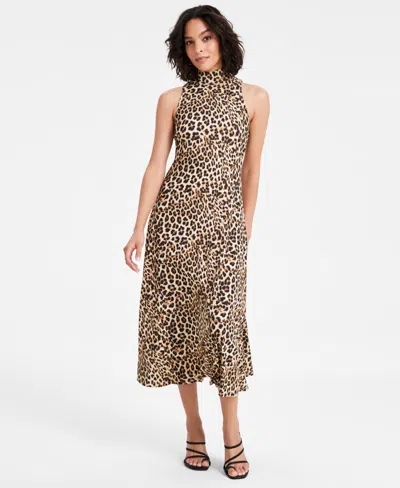 Bar Iii Women's Cheetah-print Mock-neck A-line Midi Dress, Exclusively At Macy's In Clara Cheetah A