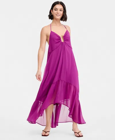 Bar Iii Women's Chiffon Halter High-low Maxi Dress, Macy's Exclusive In Purple