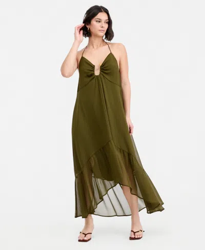 Bar Iii Women's Chiffon Halter High-low Maxi Dress, Macy's Exclusive In Green