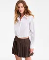 Bar Iii Women's Collared Button-front Cropped Shirt, Macy's Exclusive In White
