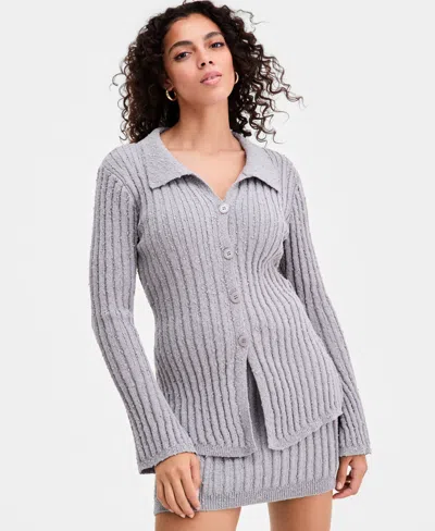 Bar Iii Women's Collared Hourglass Cardigan, Macy's Exclusive In Gray