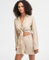 Bar Iii Womens Linen Tie Front Top Shorts Exclusively At Macys In Brown