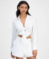 Bar Iii Women's Collared Tie-hem Blouse, Exclusively At Macy's In White