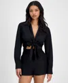 Bar Iii Women's Collared Tie-hem Blouse, Exclusively At Macy's