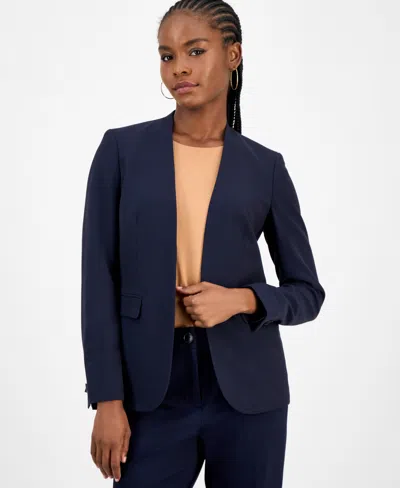 Bar Iii Women's Collarless Open-front Bi-stretch Blazer, Created For Macy's In Blue