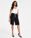 Bar Iii Women's Contrast-waistband Drawstring Long Shorts, Exclusively At Macy's In Deep Black