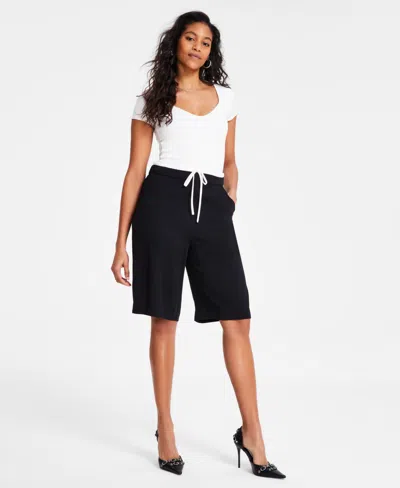 Bar Iii Women's Contrast-waistband Drawstring Long Shorts, Exclusively At Macy's In Crema