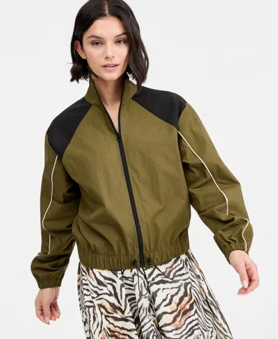 Bar Iii Women's Contrast-trim Zip-front Track Jacket, Macy's Exclusive In Green