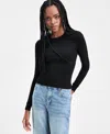 Bar Iii Women's Corset-inspired Long-sleeve Sweater, Macy's Exclusive In Black