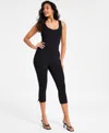 Bar Iii Women's Corset-style Sleeveless Capri Romper, Exclusively At Macy's In Deep Black