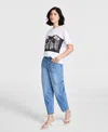 Bar Iii Women's Cotton Cut-out Slash Barrel-leg Denim Pants, Exclusively At Macy's In Medium Was