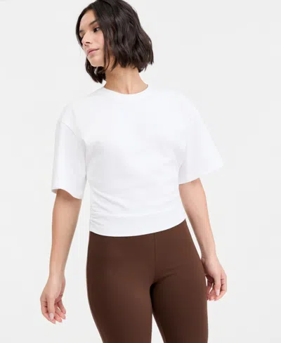 Bar Iii Women's Cotton Elbow-sleeve Sculpted T-shirt, Macy's Exclusive In White
