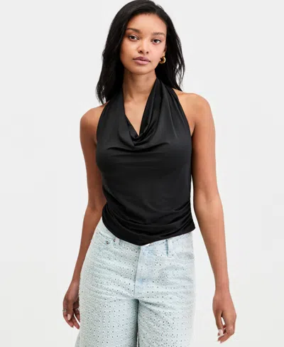 Bar Iii Women's Cowl-neck Halter Top, Macy's Exclusive In Black