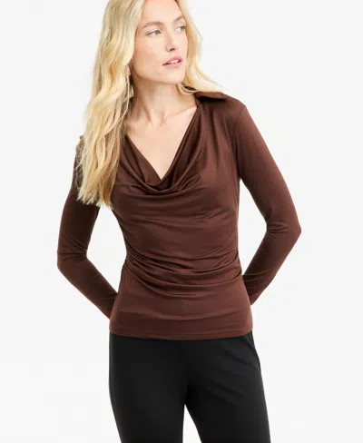 Bar Iii Women's Cowl-neck Long-sleeve Top, Macy's Exclusive In Chicory Coffee