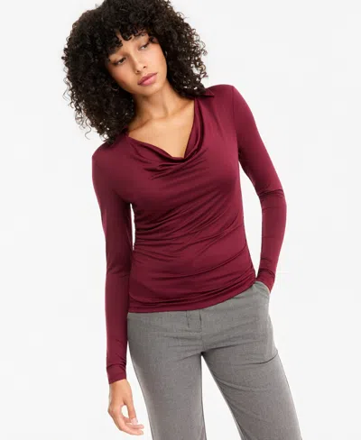 Bar Iii Women's Cowl-neck Long-sleeve Top, Macy's Exclusive In Ruby Wine