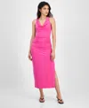 Bar Iii Women's Cowlneck Ruched Side-slit Dress, Exclusively At Macy's In Pink