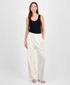 Bar Iii Women's Crepe High Rise Pleated Wide-leg Pants, Exclusively At Macy's In Bar White