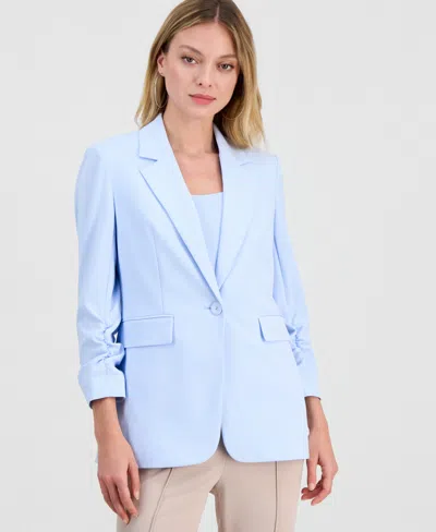 Bar Iii Women's Crepe One-button Scrunched-sleeve Jacket, Macy's Exclusive In Blue