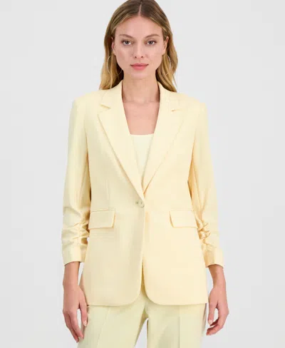 Bar Iii Women's Crepe One-button Scrunched-sleeve Jacket, Macy's Exclusive In Yellow