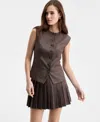 Bar Iii Women's Crewneck Pocketed Vest, Macy's Exclusive In Brown