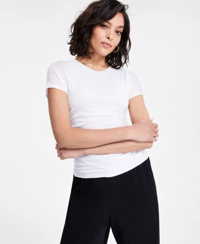 Bar Iii Women's Crewneck Ruched-front Short-sleeve T-shirt, Exclusively At Macy's In Bright White