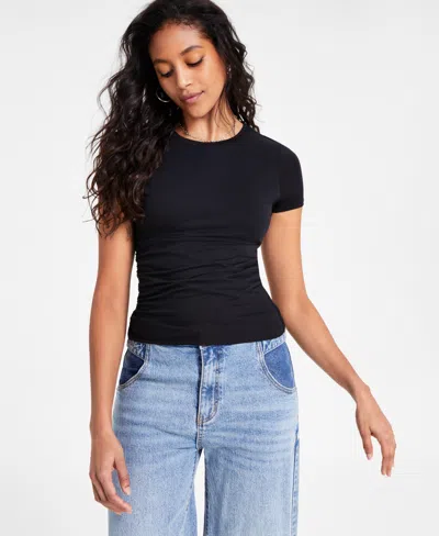 Bar Iii Women's Crewneck Ruched-front Short-sleeve T-shirt, Exclusively At Macy's In Deep Black