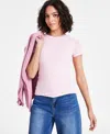 Bar Iii Women's Crewneck Ruched-front Short-sleeve T-shirt, Exclusively At Macy's In Orchid Pink
