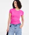 Bar Iii Women's Crewneck Ruched-front Short-sleeve T-shirt, Exclusively At Macy's In Pinkadelic