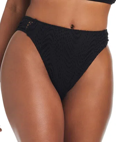 Bar Iii Women's Crochet High-rise Side-tab Bottoms, Created For Macy's In Black