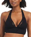 Bar Iii Women's Crochet Longline Halter Bikini Top, Created For Macy's In Black