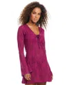 Bar Iii Women's Crochet Plunge-neck Cover-up Dress, Created For Macy's In Plumberry