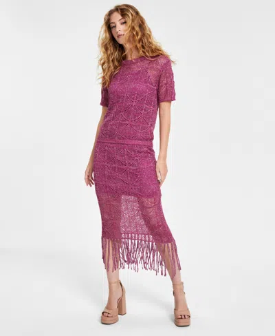 Bar Iii Women's Crochet Tassel-fringe Midi Skirt, Created For Macy's In Bold Berry
