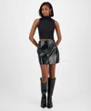Bar Iii Women's Crocodile-embossed Faux Leather Mini Skirt, Macy's Exclusive In Black