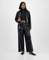 Bar Iii Women's Crocodile-embossed Faux Leather Pants, Macy's Exclusive In Black