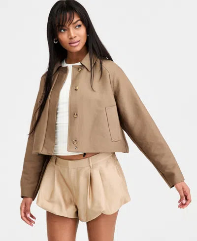 Bar Iii Women's Cropped Bubble-hem Jacket, Macy's Exclusive In Brown