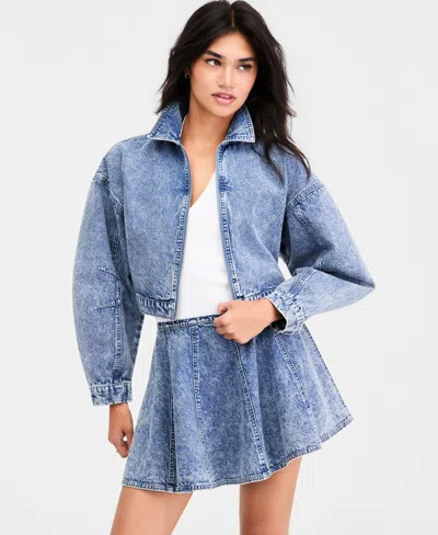 Bar Iii Women's Cropped Denim Jacket, Macy's Exclusive In Blue