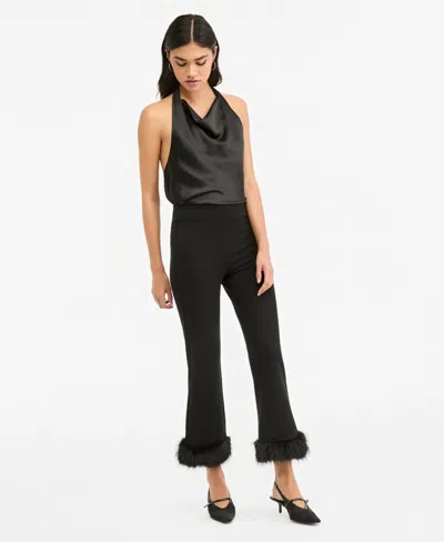 Bar Iii Women's Cropped Faux Fur-trim Capris, Macy's Exclusive In Black