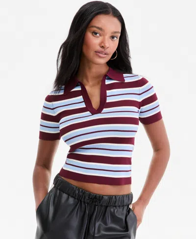 Bar Iii Women's Cropped Ribbed Top, Macy's Exclusive In Burgundy Combo