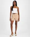 Bar Iii Women's Cuffed Linen-blend Pleat-front Shorts, Exclusively At Macy's In Barley Field