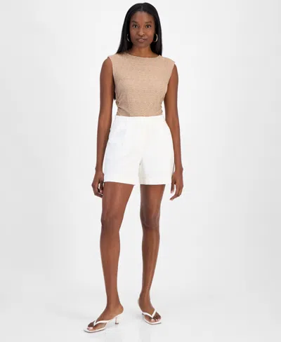 Bar Iii Women's Cuffed Linen-blend Pleat-front Shorts, Exclusively At Macy's In Blanc