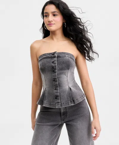 Bar Iii Women's Denim Button-front Bustier, Macy's Exclusive In Gray