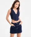 Bar Iii Women's Denim Corset Top, Exclusively At Macy's In Blue