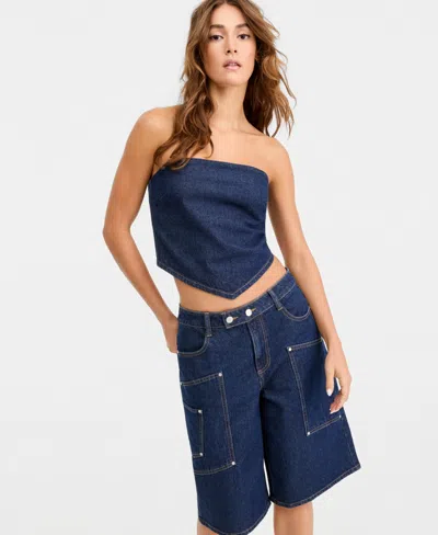 Bar Iii Women's Denim Scarf Top, Macy's Exclusive In Blue
