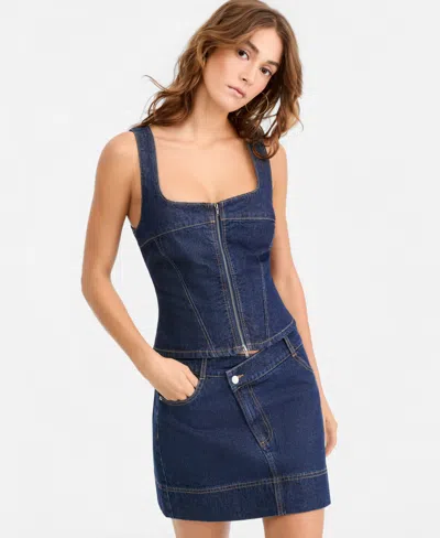 Bar Iii Women's Denim Zip Corset, Macy's Exclusive In Blue