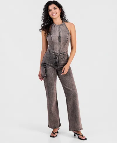Bar Iii Women's Dirty Denim High-rise Straight Jeans, Macy's Exclusive In Brown