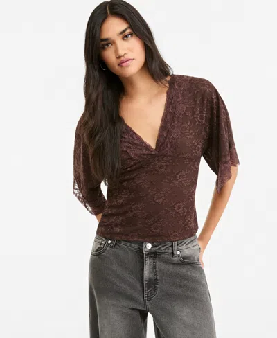 Bar Iii Women's Dolman-sleeve V-neck Lace Blouse, Macy's Exclusive In Animal Print